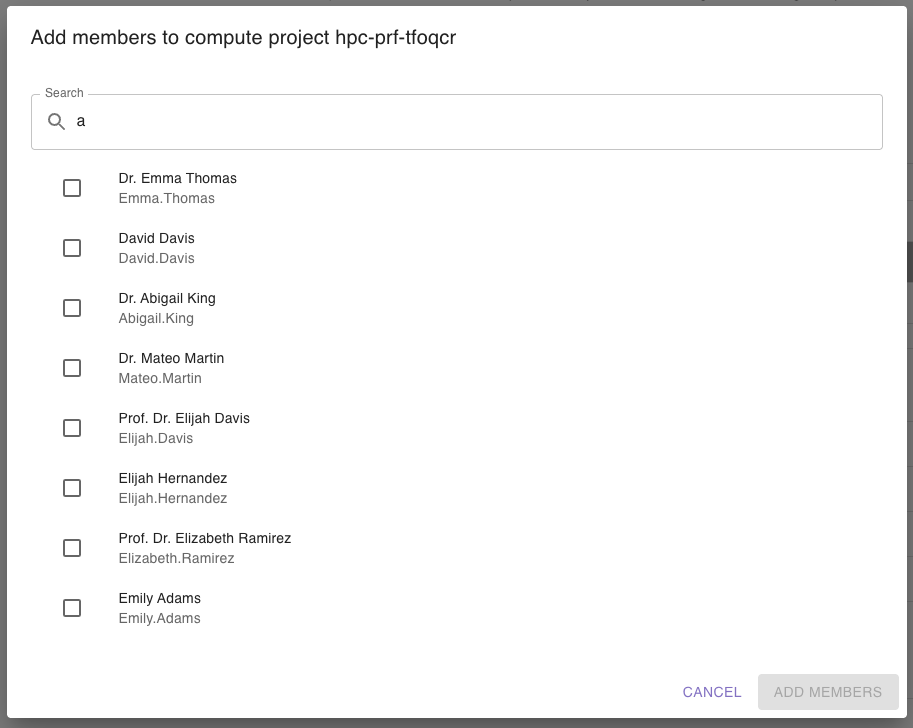 Add members dialog