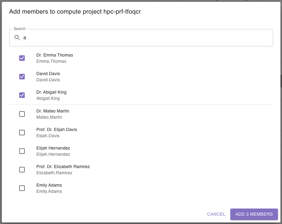Add members dialog checkboxes
