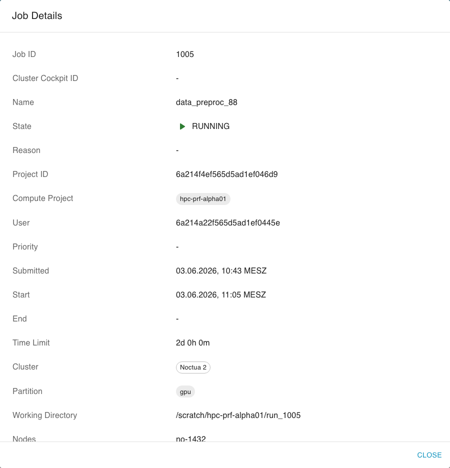 Job detail dialog