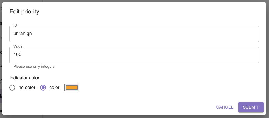 Priority Manager edit priority popup