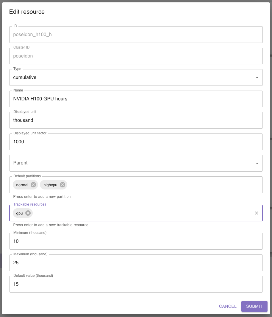 Screenshot of edit dialog