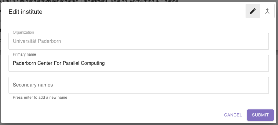 Screenshot of edit dialog