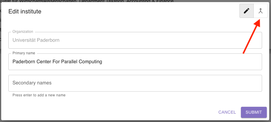 Screenshot of merge button