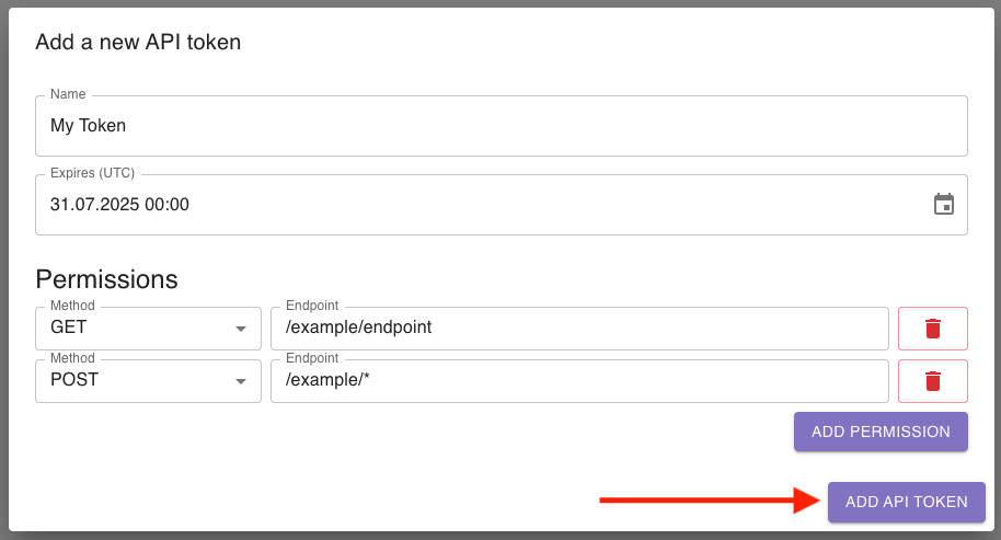 Screenshot of add button