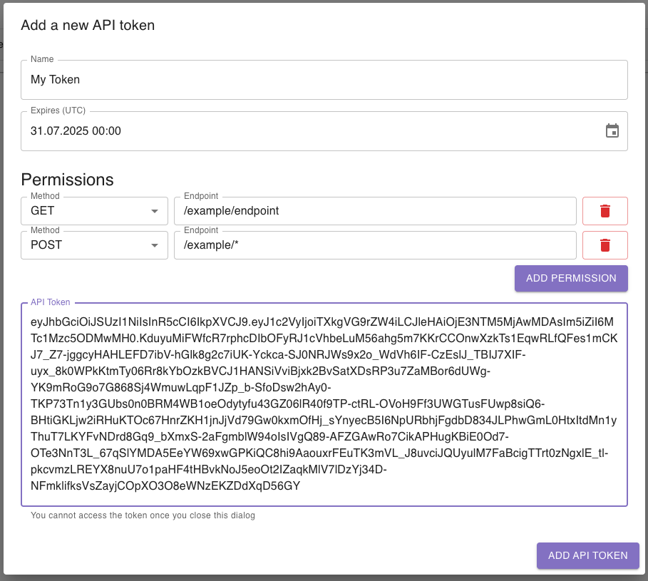 Screenshot of new token