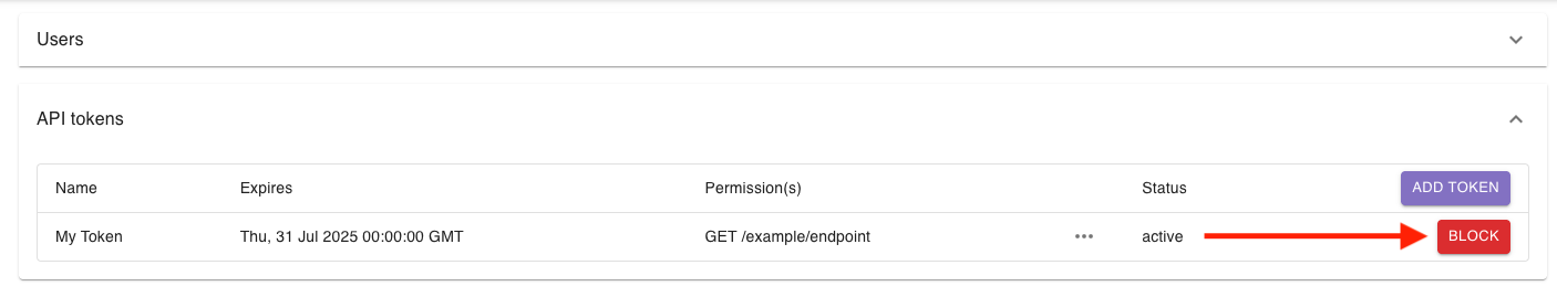 Screenshot of block button