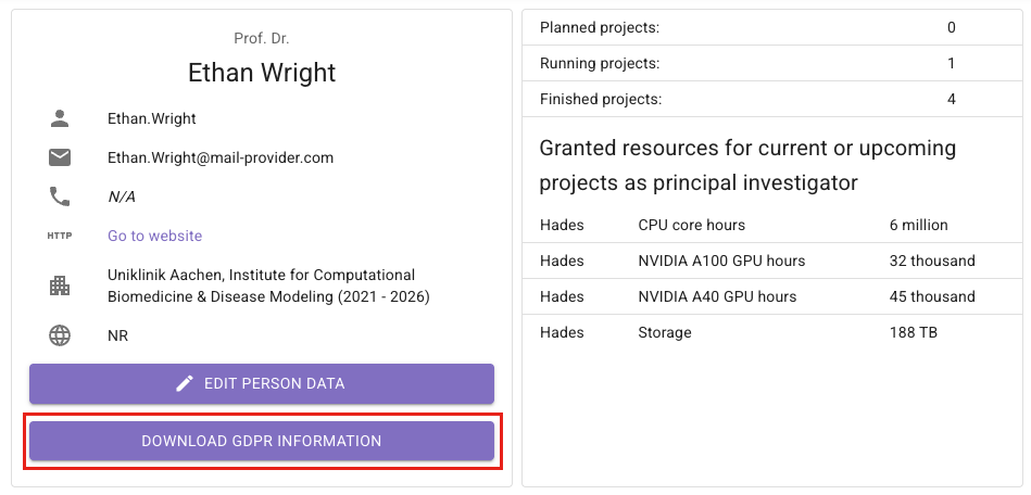 Download Person GDPR information