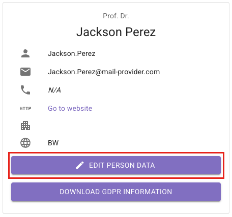 Button to edit personal informatiom