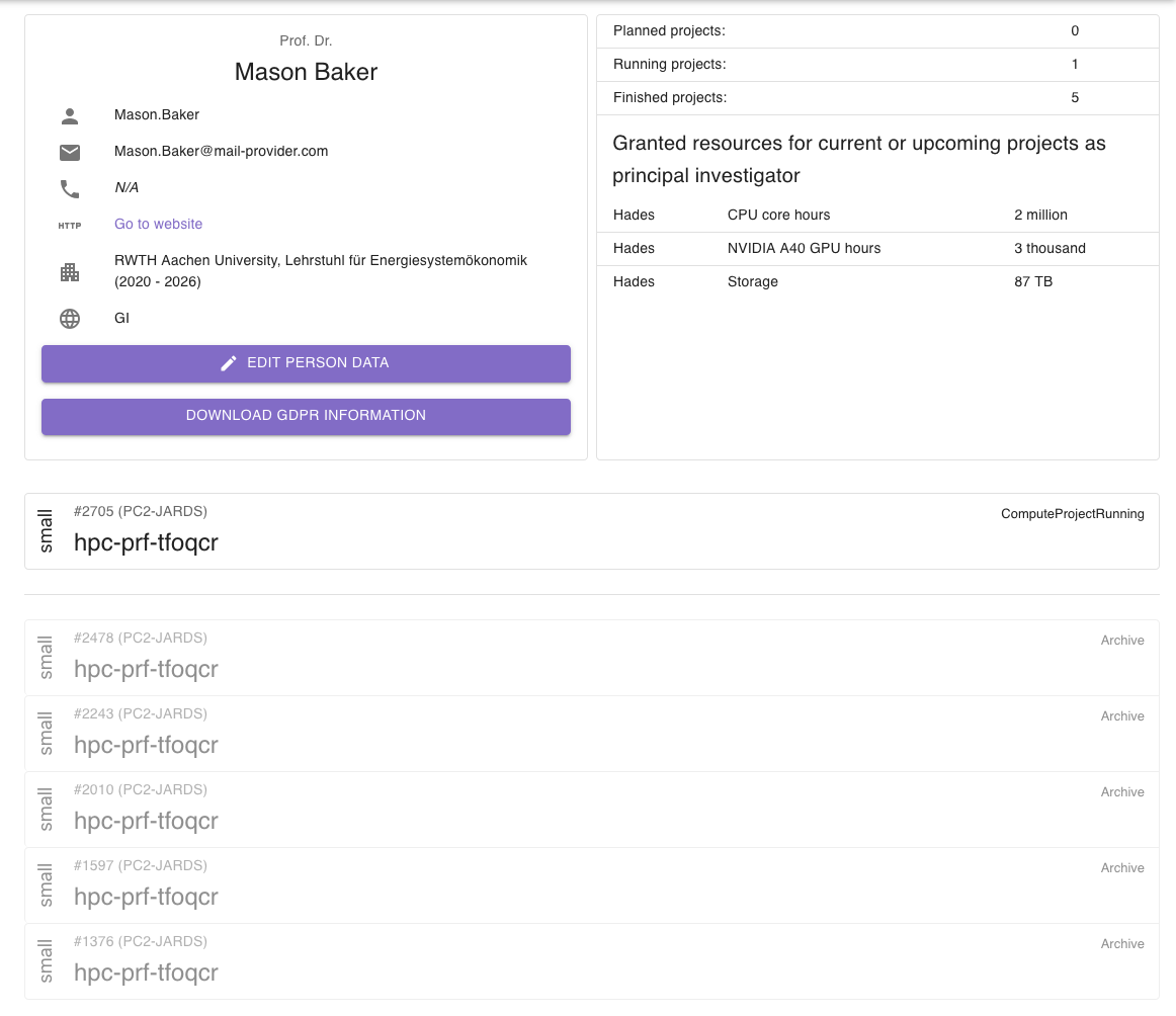 Overview of the person detail page