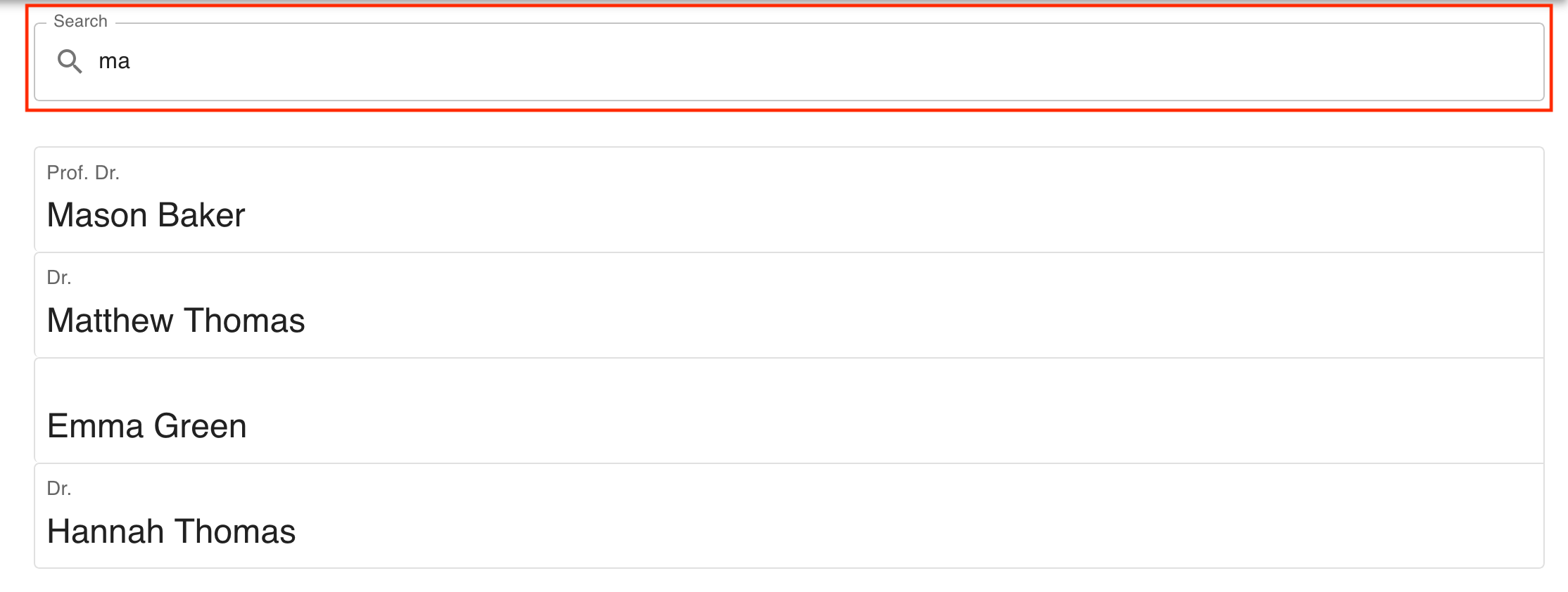 View of the search form for a person