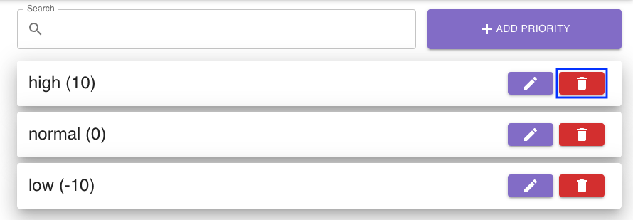 Priority Manager delete priority