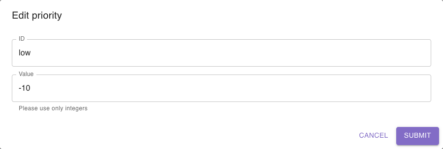 Priority Manager edit priority popup