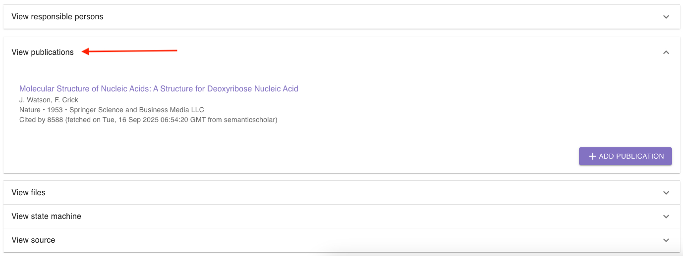 Scientific publications related to a project
