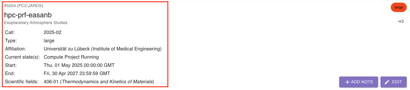 Project metadata top left