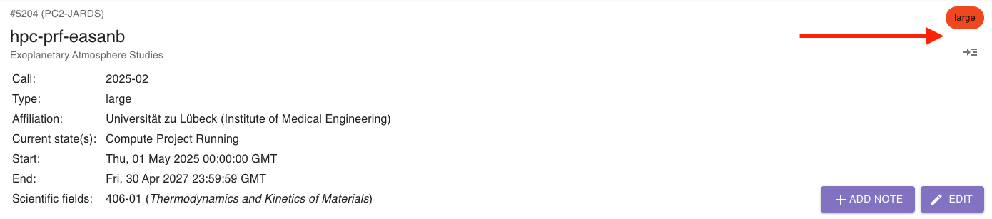 Project metadata top right