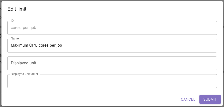 Screenshot of edit dialog