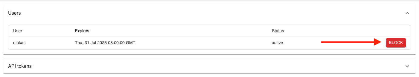 Screenshot of block button