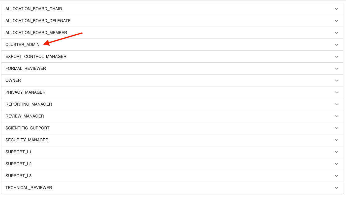 Screenshot of role list