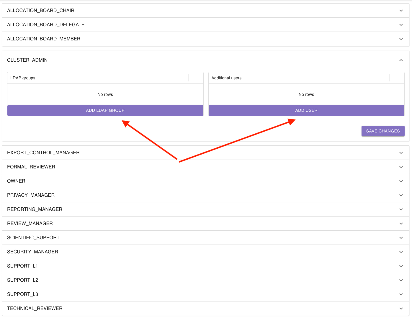 Screenshot of role section