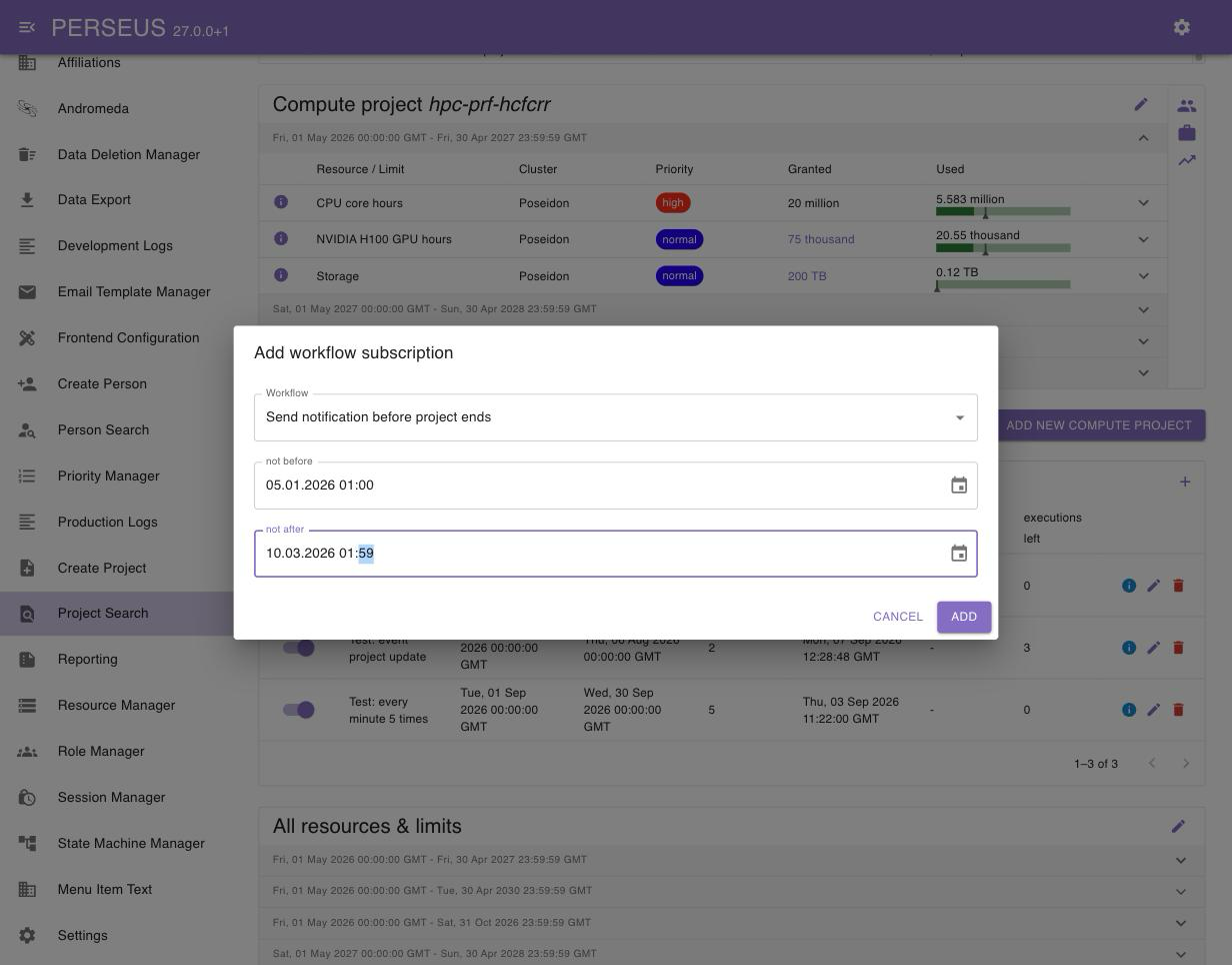 Add workflow subscription dialog