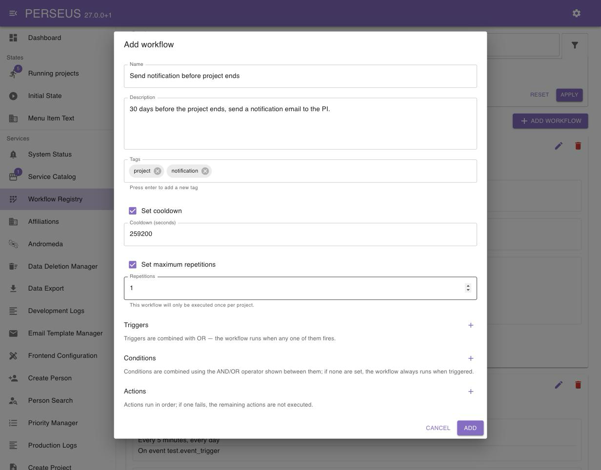 Add workflow dialog